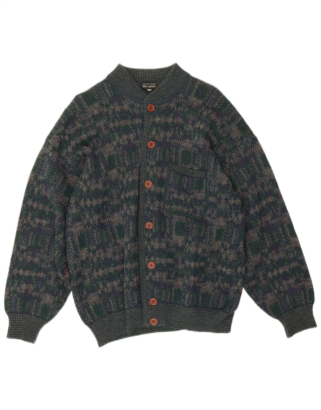 Walbusch Cárdigan para hombre IT 50 Lana geométrica verde medio