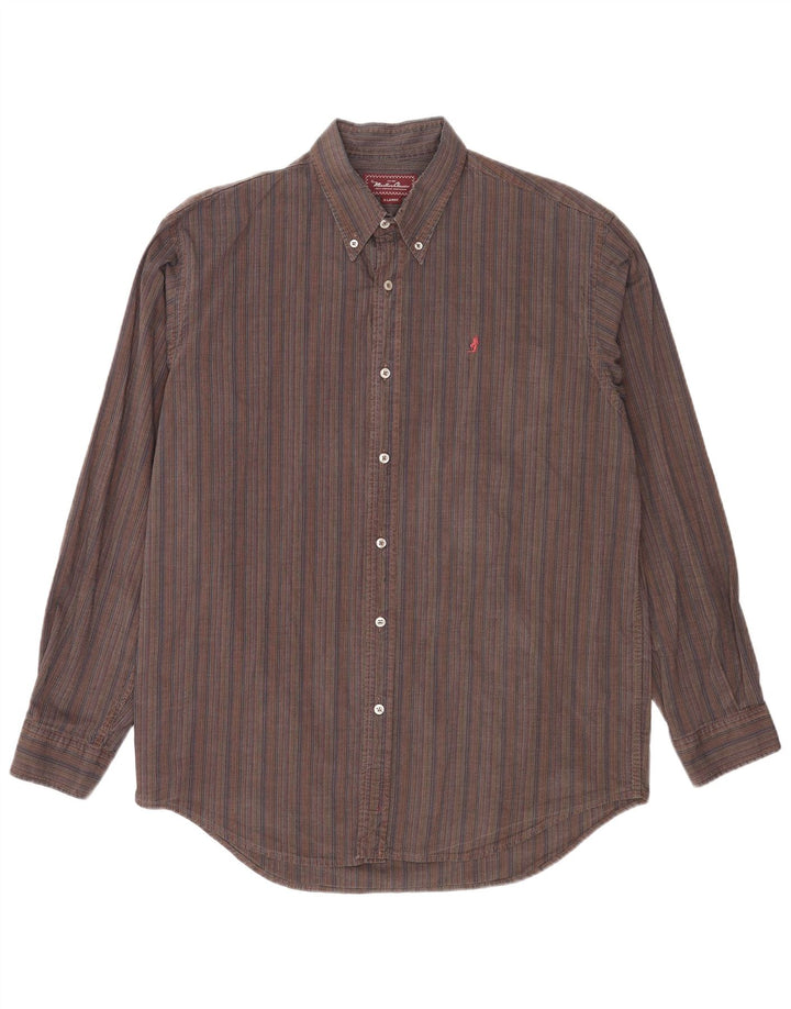 Camisa Marlboro Classics Hombre XL Algodón Rayas Marrón