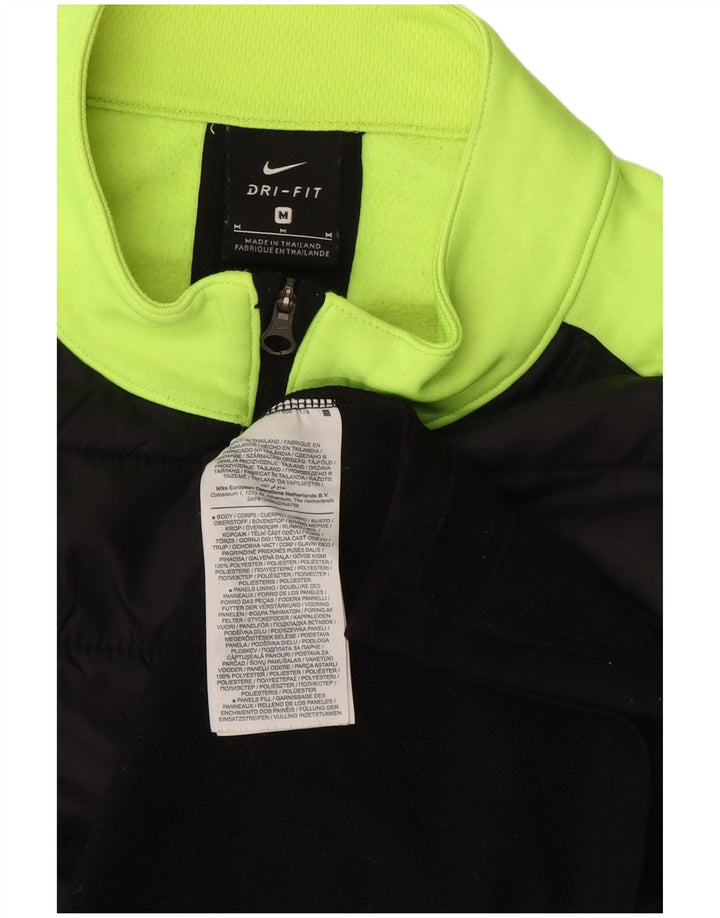 NIKE Hombre Dri Fit Zip Neck Pullover Chándal Top Mediano Negro Colorblock