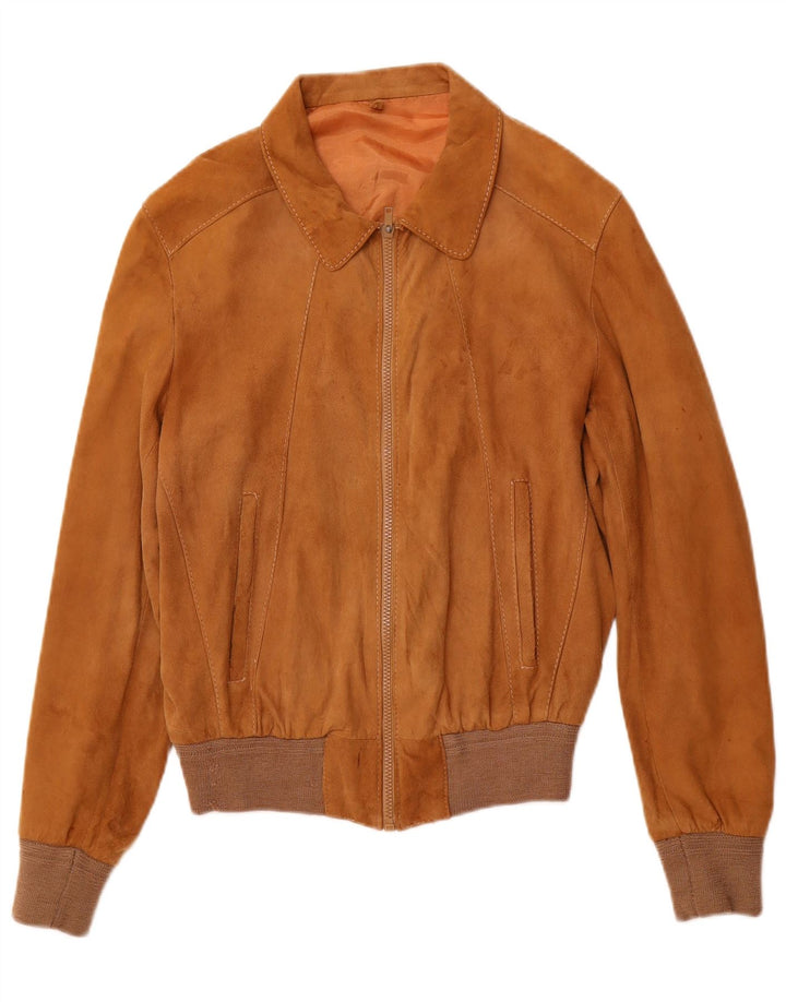 VINTAGE Chaqueta bomber de ante para mujer IT 46 Cuero marrón grande