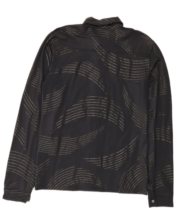 Camisa Vintage Hombre Patrón Abstracto Pequeña Poliamida Negra