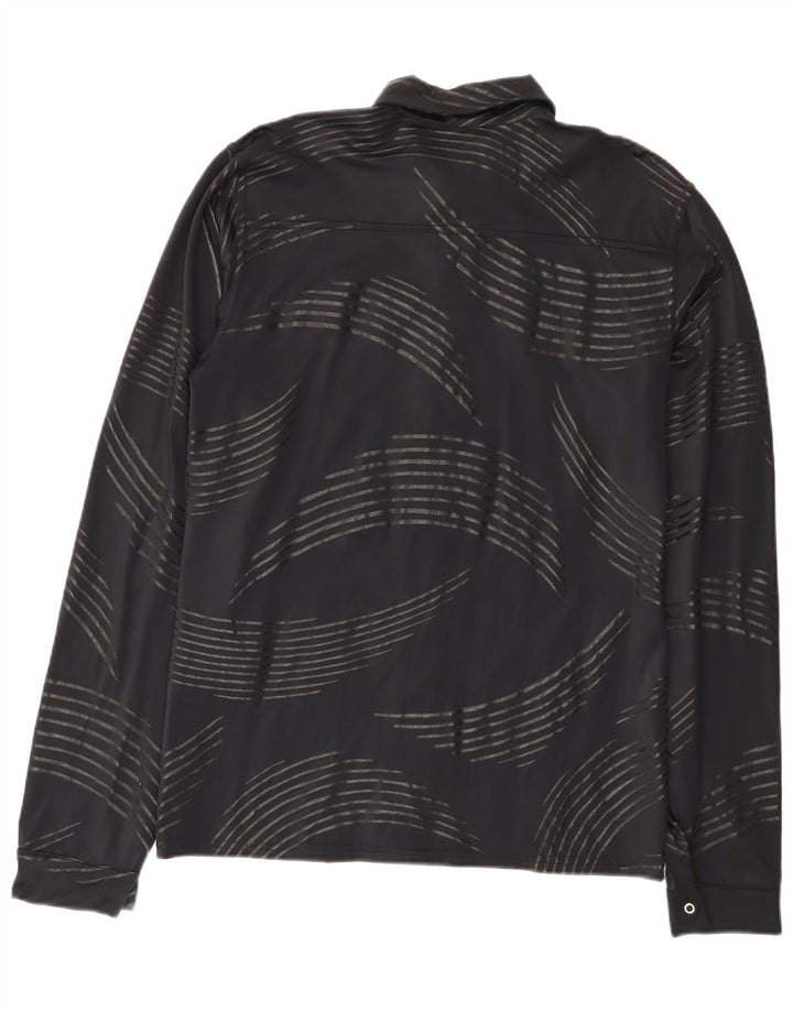 Camisa Vintage Hombre Patrón Abstracto Pequeña Poliamida Negra