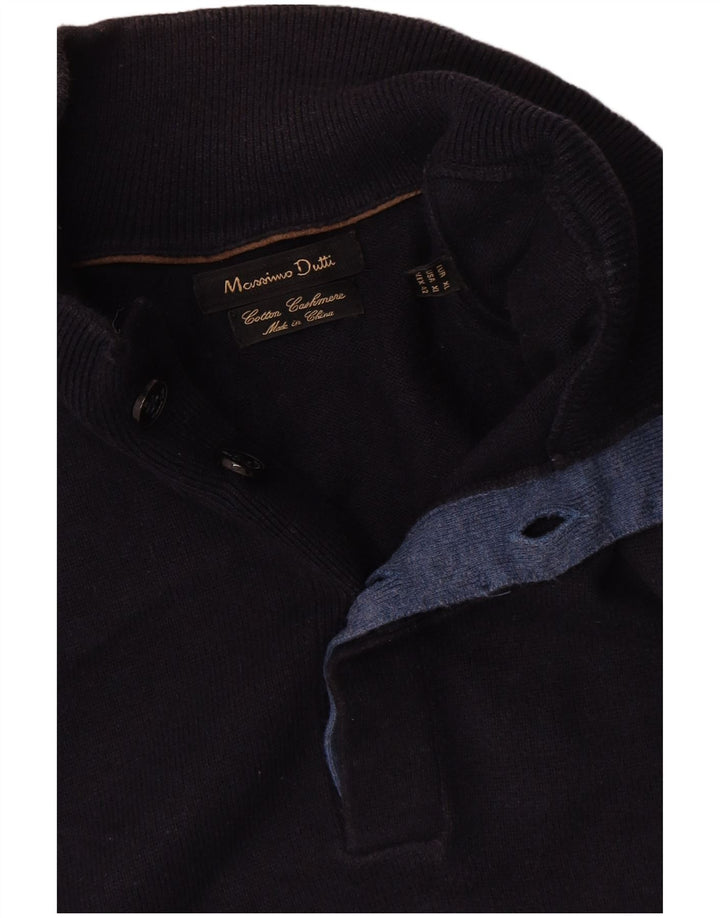 Massimo Dutti Jersey Hombre con Cuello Botones XL Azul Marino Algodón
