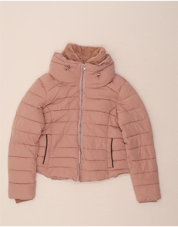 ZARA Mujer Chaqueta Acolchada Corta Con Capucha ES 40 XL Poliéster Rosa