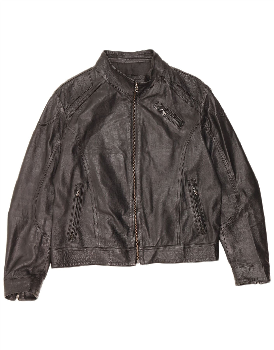Chaqueta de cuero vintage para hombre IT 54 2XL cuero negro