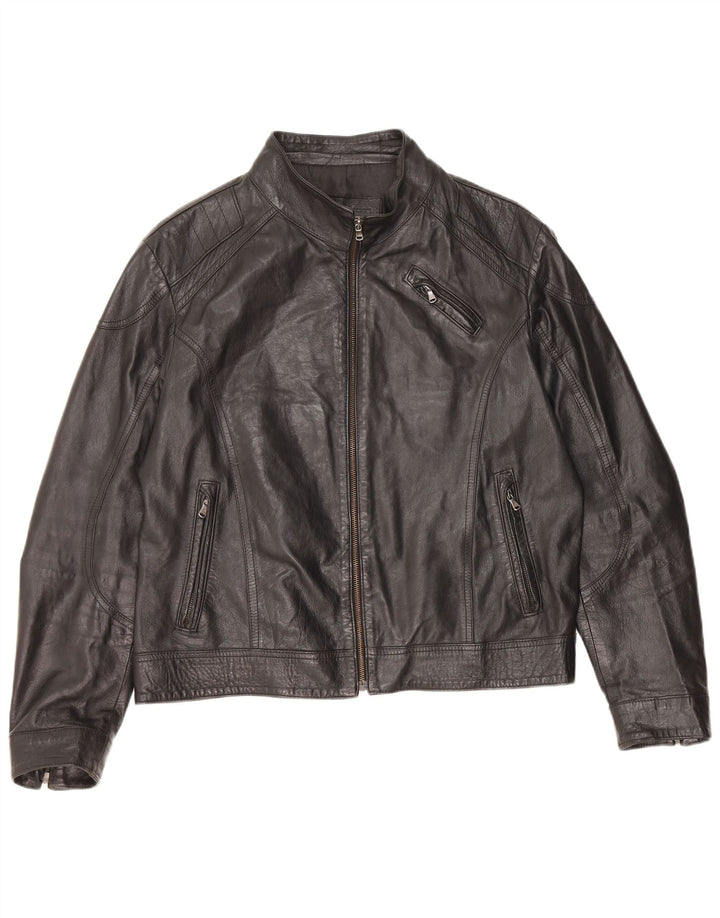 Chaqueta de cuero vintage para hombre IT 54 2XL cuero negro