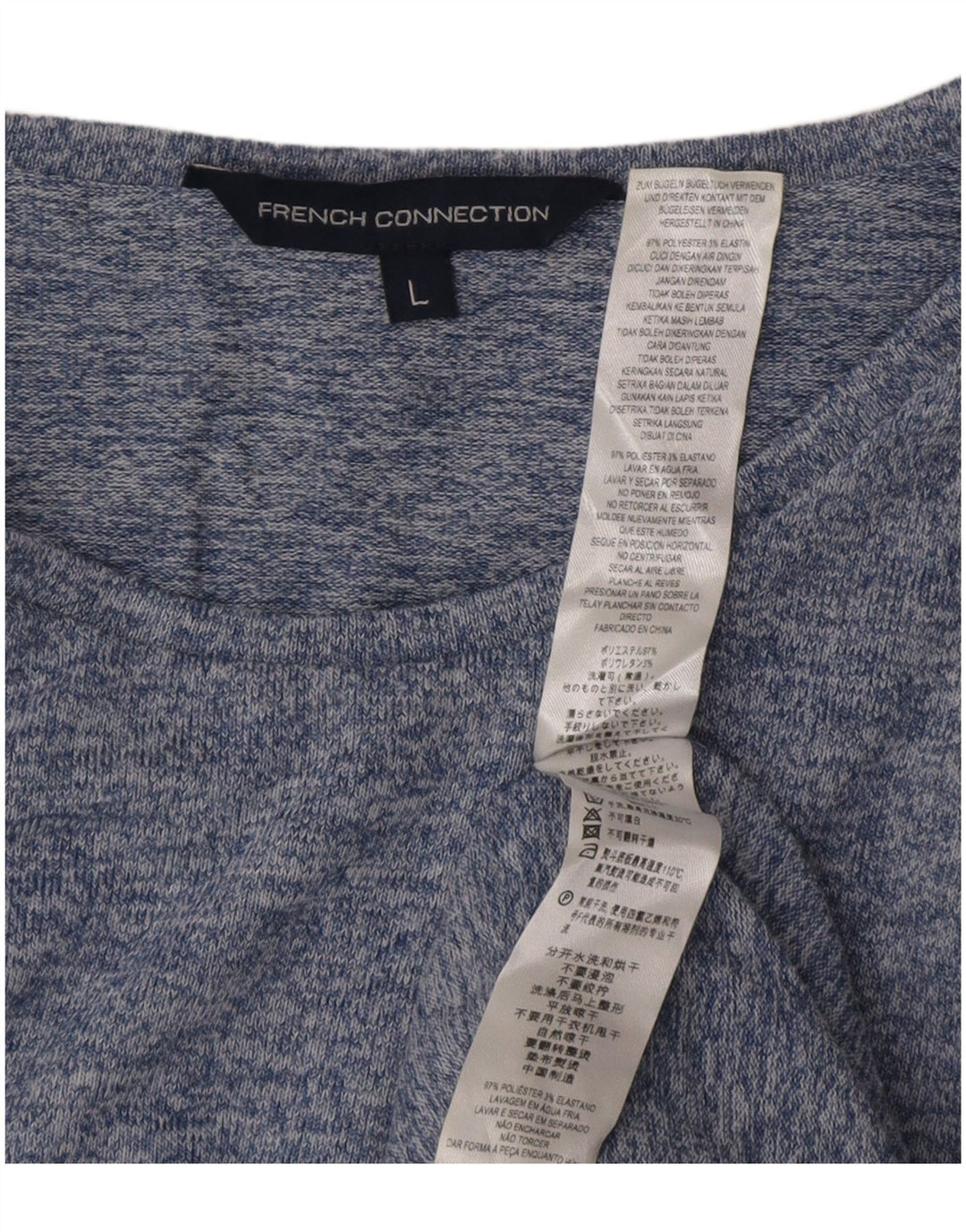 French Connection Top para mujer de manga larga UK 46 Poliéster moteado azul grande