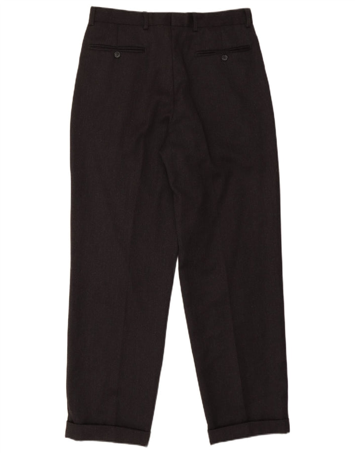 COMERO Pantalón de traje con pinzas para hombre IT 48 Medium W30 L30 Lana negra