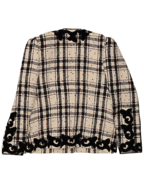 RENZO Chaqueta tipo blazer extragrande para mujer IT 40 Small Off White Check