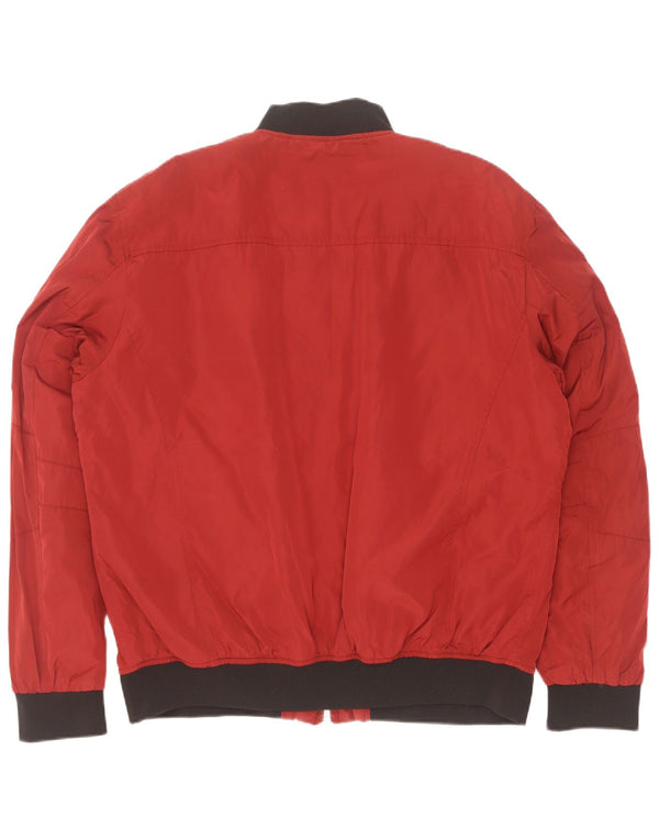 Zara Mens Bomber Jacket UK 44 2XL Rojo Colorblock Poliéster