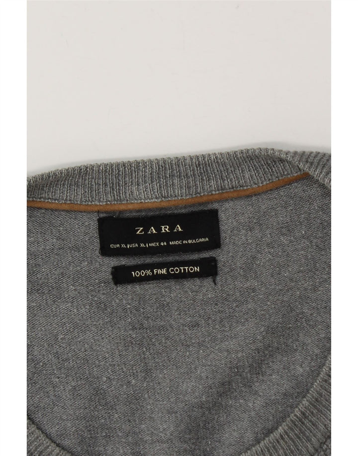 ZARA Hombre Jersey Cuello Redondo Jersey XL Gris Algodón