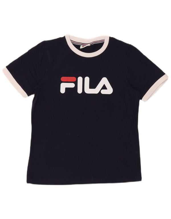 Fila Camiseta gráfica para mujer Top UK 14 Medium Azul marino Algodón