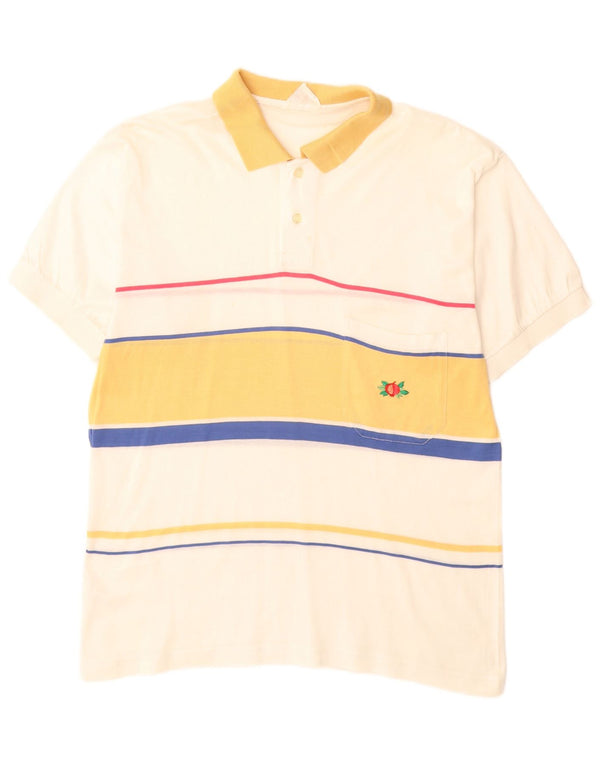 VINTAGE Polo para hombre Medio Off White Algodón a rayas