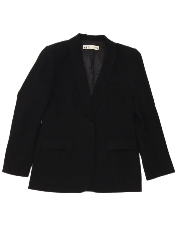 Zara Mujer Chaqueta Blazer De 1 Botón UK 42 Mediano Poliéster Negro