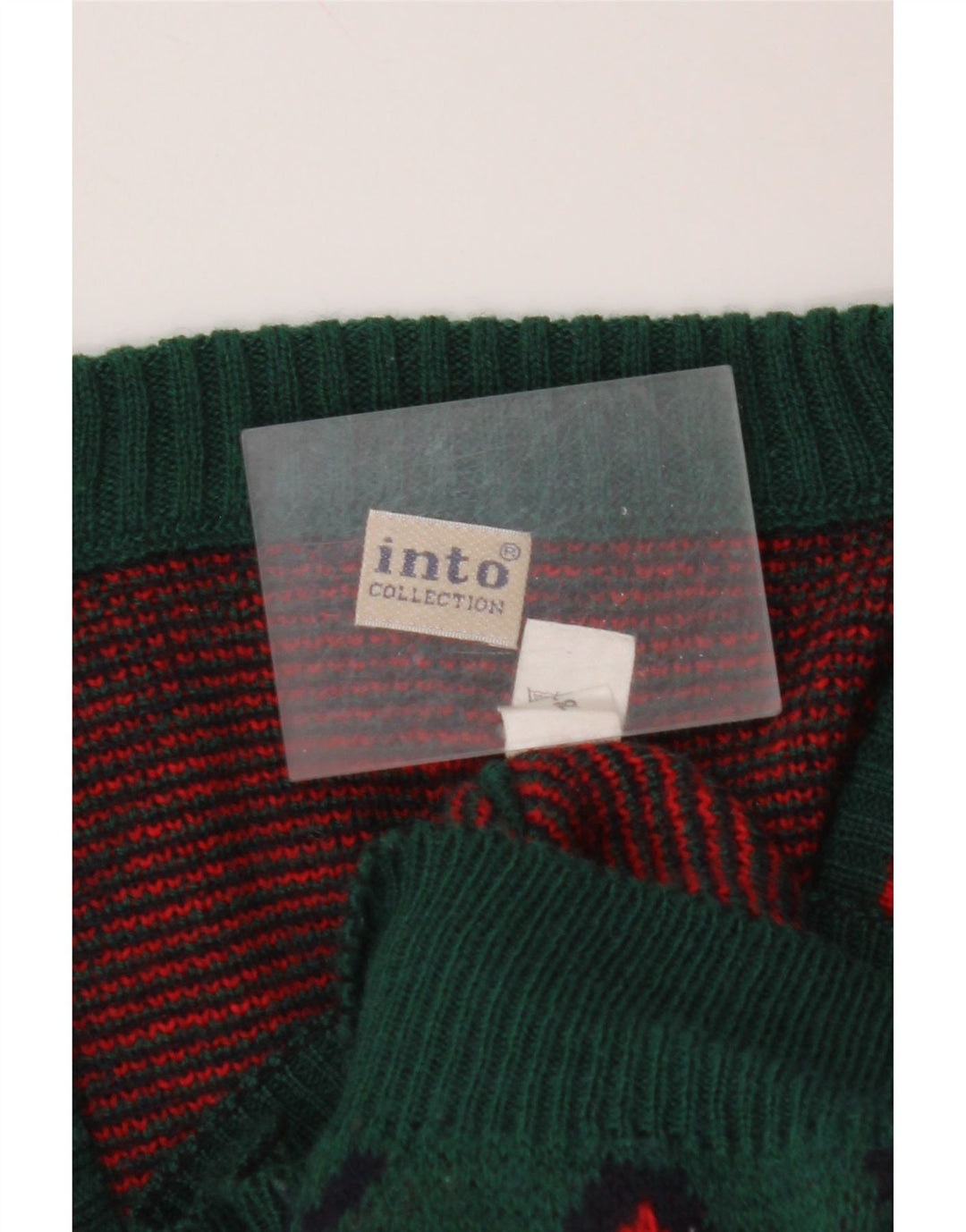 VINTAGE Hombres V-Cuello Jumper Suéter Medio Verde Argyle/Lana Diamante