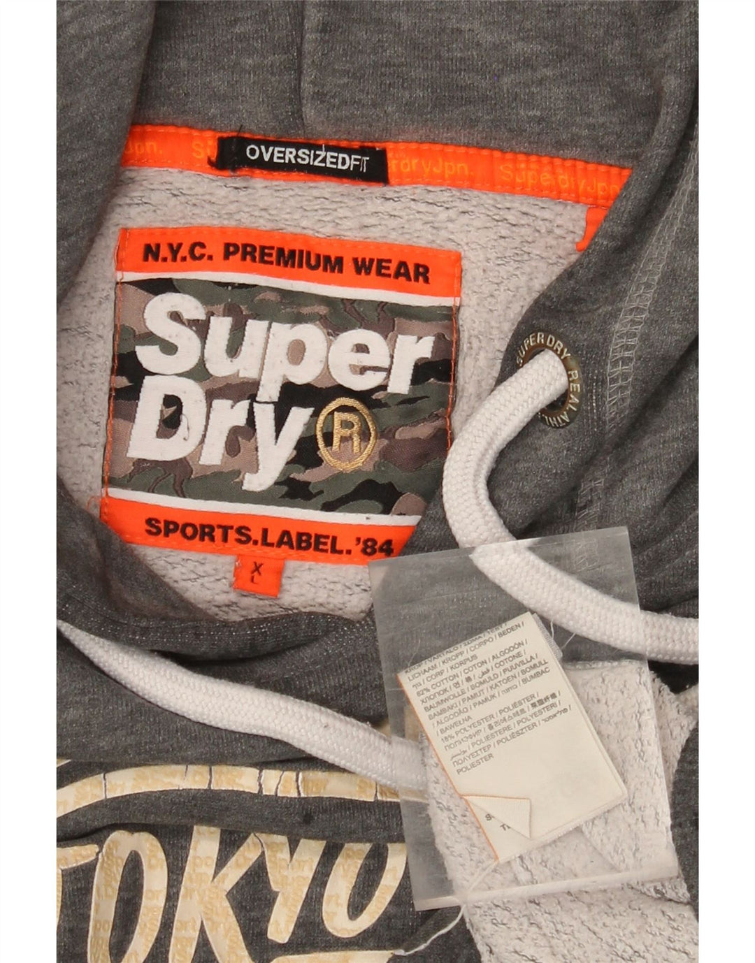SUPERDRY Jersey con capucha gráfica para hombre XL Algodón con manchas grises