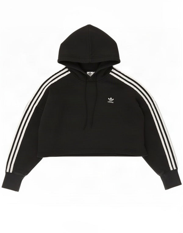 Adidas Mujer Crop Oversize Sudadera con capucha Jumper UK 8 Pequeño Algodón Negro