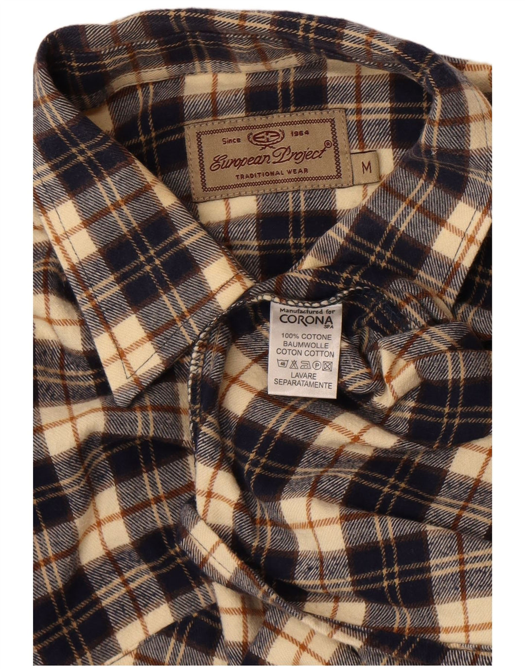 Camisa de franela para hombre de European Project, algodón a cuadros azul marino mediano