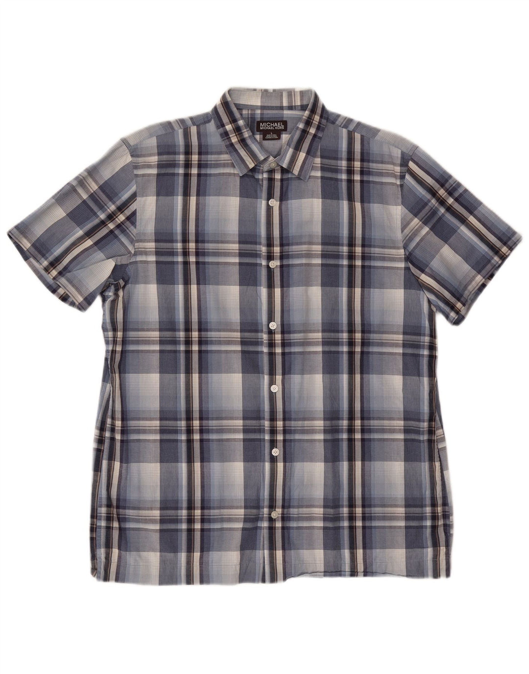 MICHAEL KORS Camisa de manga corta para hombre de algodón a cuadros azules grandes