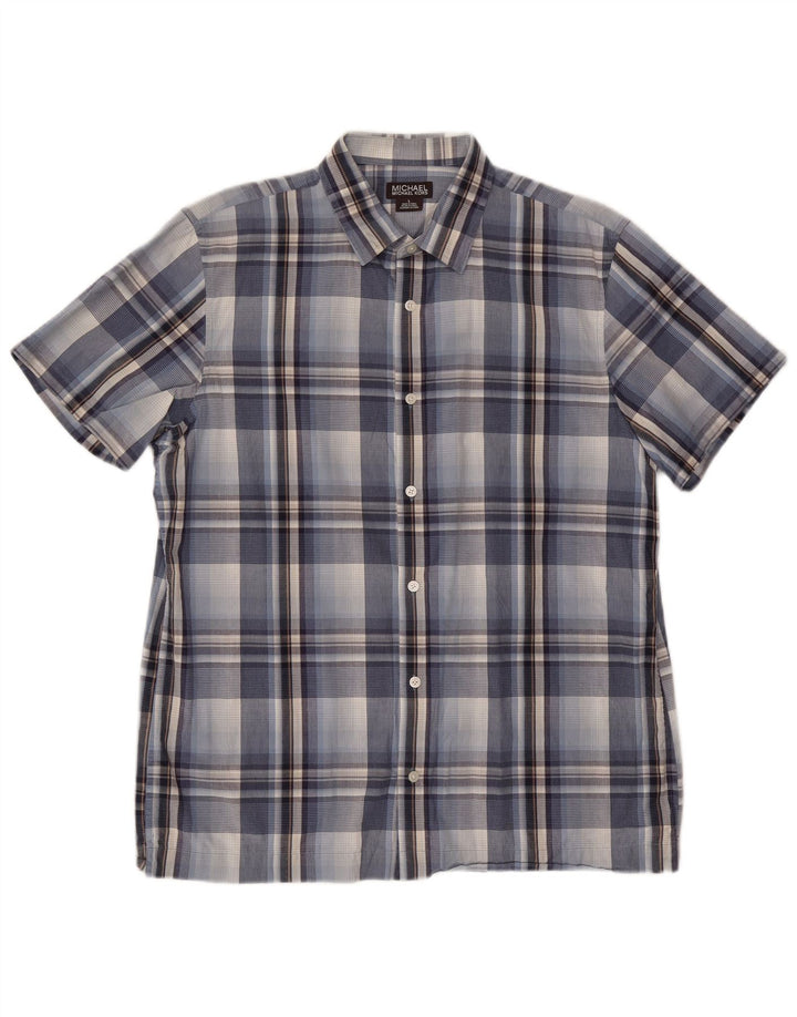 MICHAEL KORS Camisa de manga corta para hombre de algodón a cuadros azules grandes