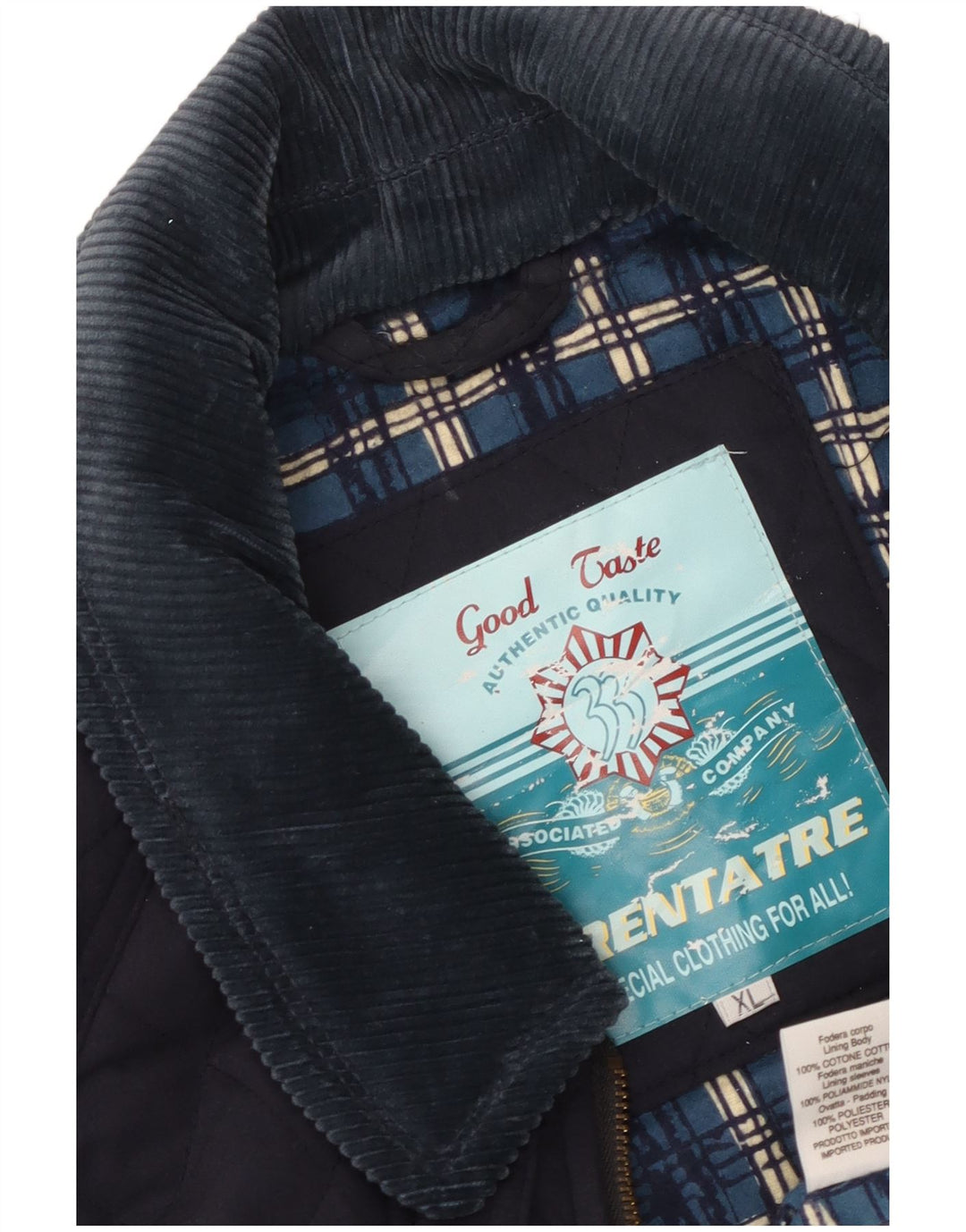 Vintage hombres chaqueta acolchada Reino Unido 42 XL poliéster azul marino