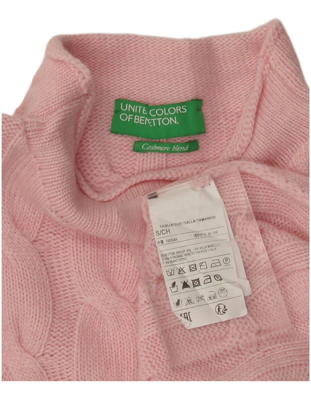 BENETTON Suéter tipo jersey con cuello alto para mujer UK 10 Small Pink Polyamide