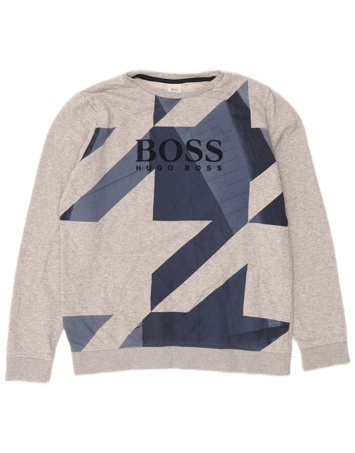 HUGO BOSS Sudadera con gráfico para niño, jersey, 15-16 años, gris medio, geométrico