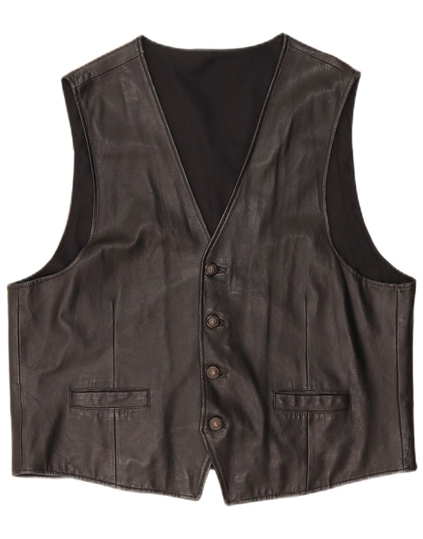 Chaleco de cuero vintage para hombre 2XL cuero negro