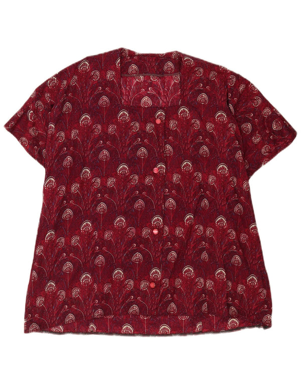 Vintage mujer patrón abstracto blusa top Reino Unido 14 grande borgoña