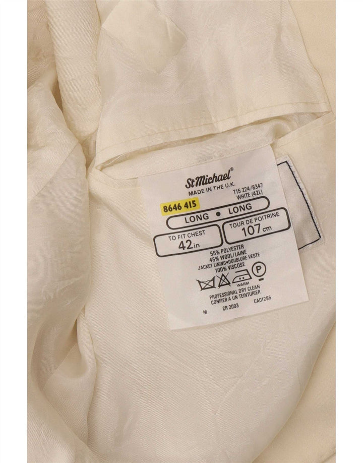 St Michael Chaqueta tipo blazer larga con doble botonadura para hombre UK 42 Large White
