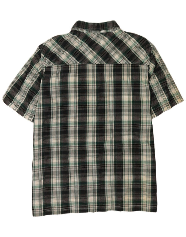 Weird Fish Camisa de manga corta para hombre, ajuste regular, 2XL, algodón a cuadros verde