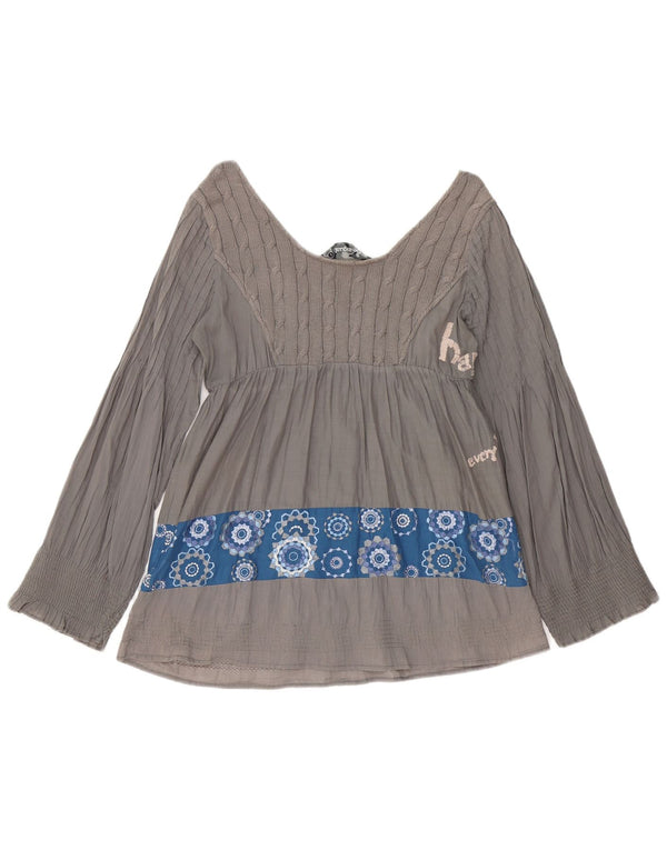 Desigual Blusa gráfica de manga larga para mujer Top UK 46 Grande Gris Geométrico