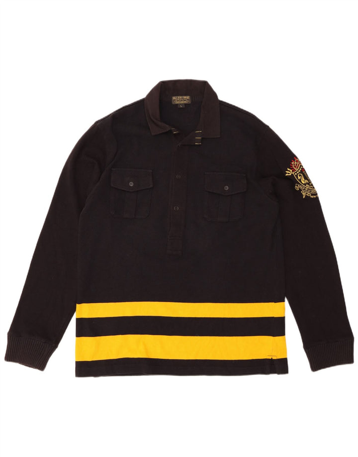 POLO RALPH LAUREN Polo de rugby de manga larga para hombre, grande, negro, a rayas
