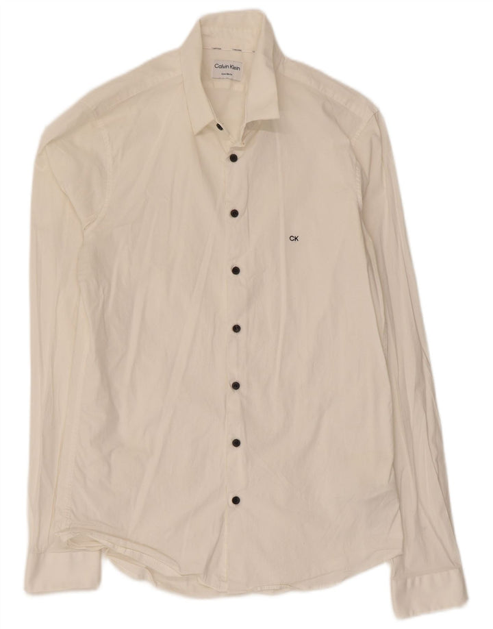 Calvin Klein Camisa extra slim fit para hombre Talla 40 Algodón blanco mediano
