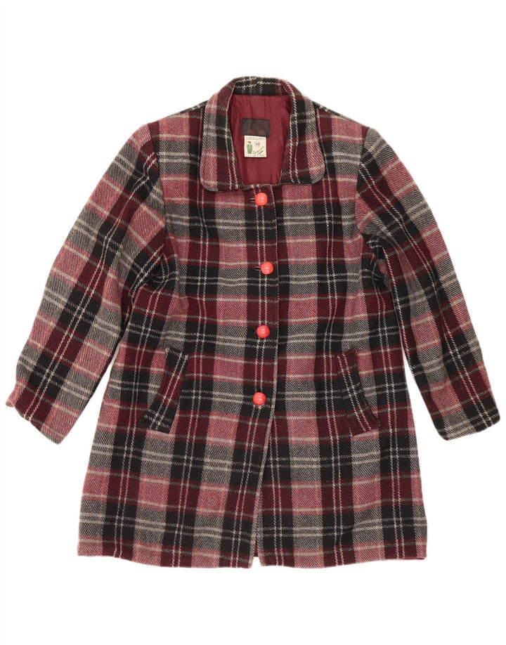 Abrigo vintage para mujer IT 48 XL Lana a cuadros burdeos