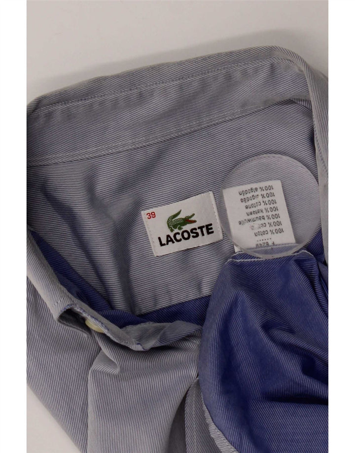 Camisa Lacoste Hombre Talla 39 Algodón Rayas Azul Pequeña