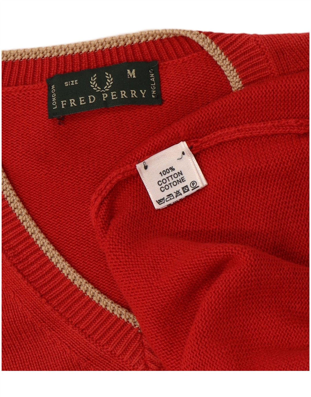 FRED PERRY Jersey con cuello en V para hombre de algodón rojo medio