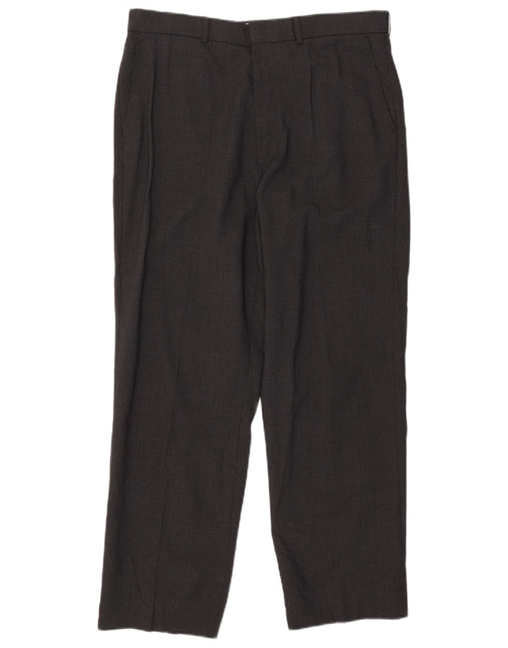 Marks & Spencer Pantalón de traje con pinzas para hombre W34 L29 Poliéster gris a rayas