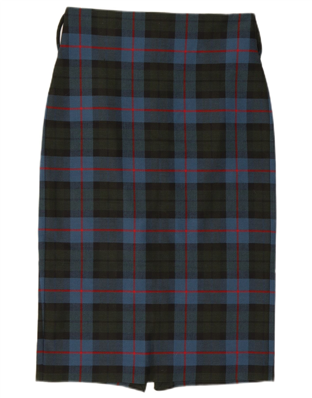 Zara Mujer Falda Lápiz Midi Grande W32 Poliéster A Cuadros Azul