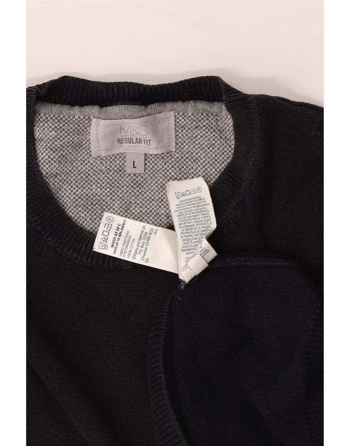 Marks & Spencer Suéter tipo jersey con cuello redondo y corte regular para hombre, talla grande, azul marino