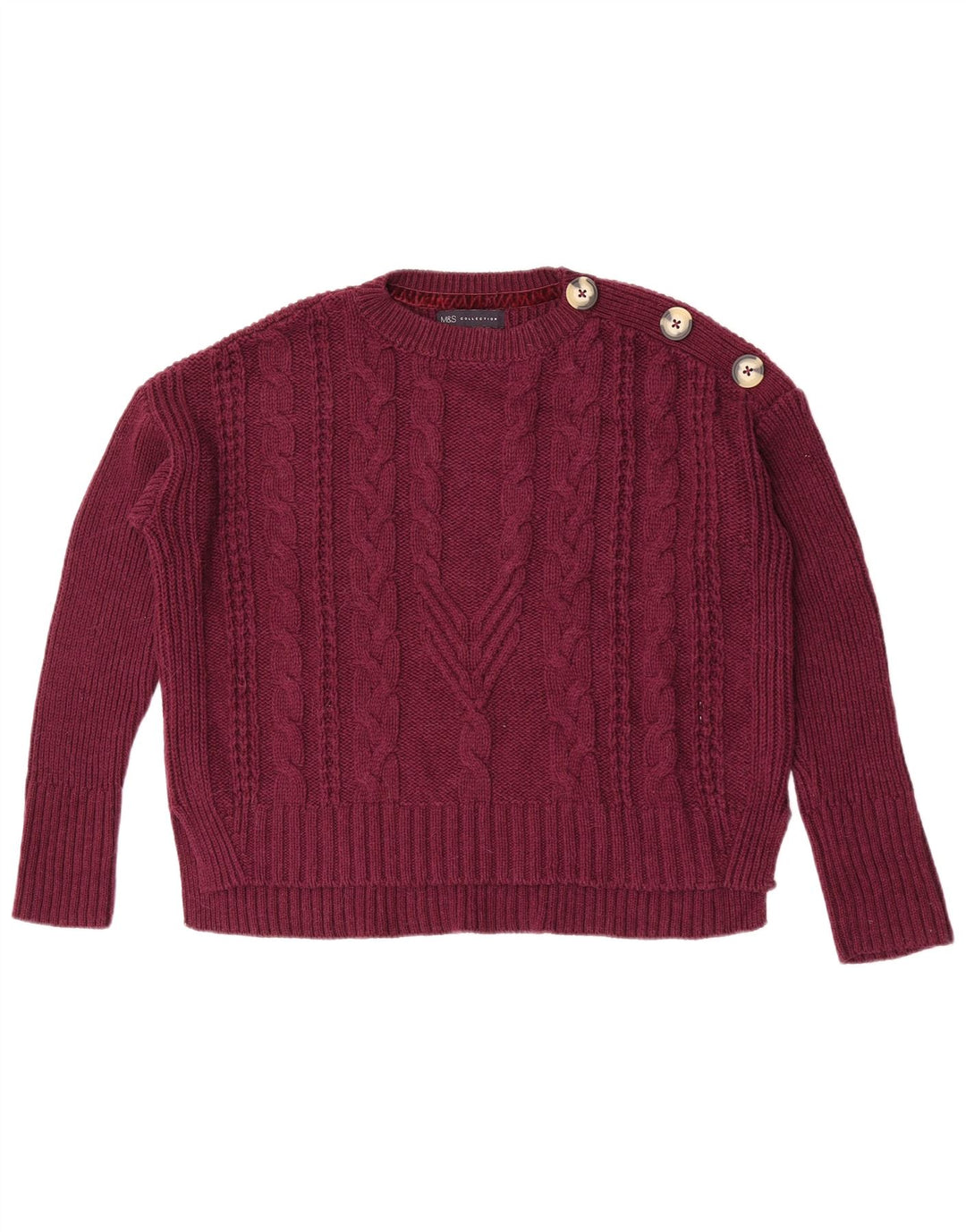 Marks & Spencer Jersey de cuello redondo para mujer, talla 40, color granate mediano