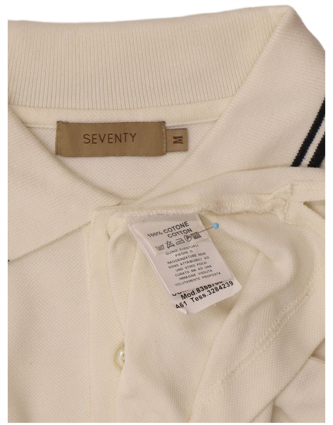 SEVENTY Polo para hombre de algodón blanco roto mediano