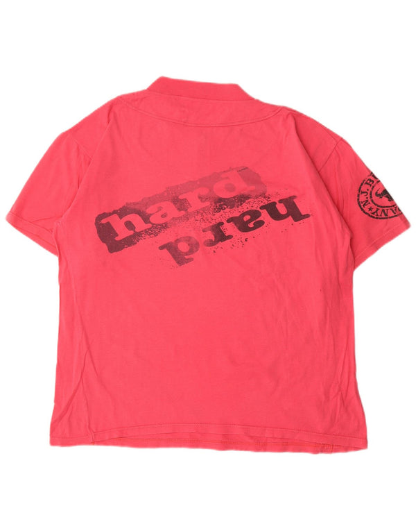 Vintage mujer cremallera cuello camiseta gráfica Top Reino Unido 16 rosa grande