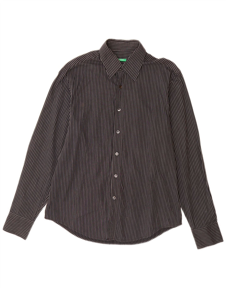 Camisa BENETTON Hombre Mediana Algodón Rayas Negras