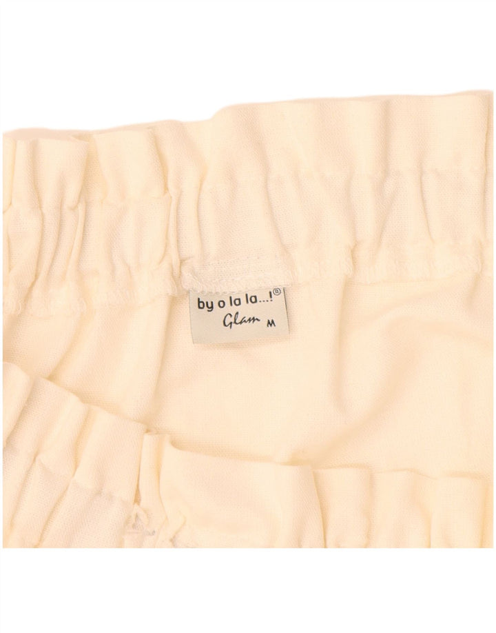 VINTAGE mujer manga larga fuera del hombro vestido Reino Unido 12 medio lino blanco apagado