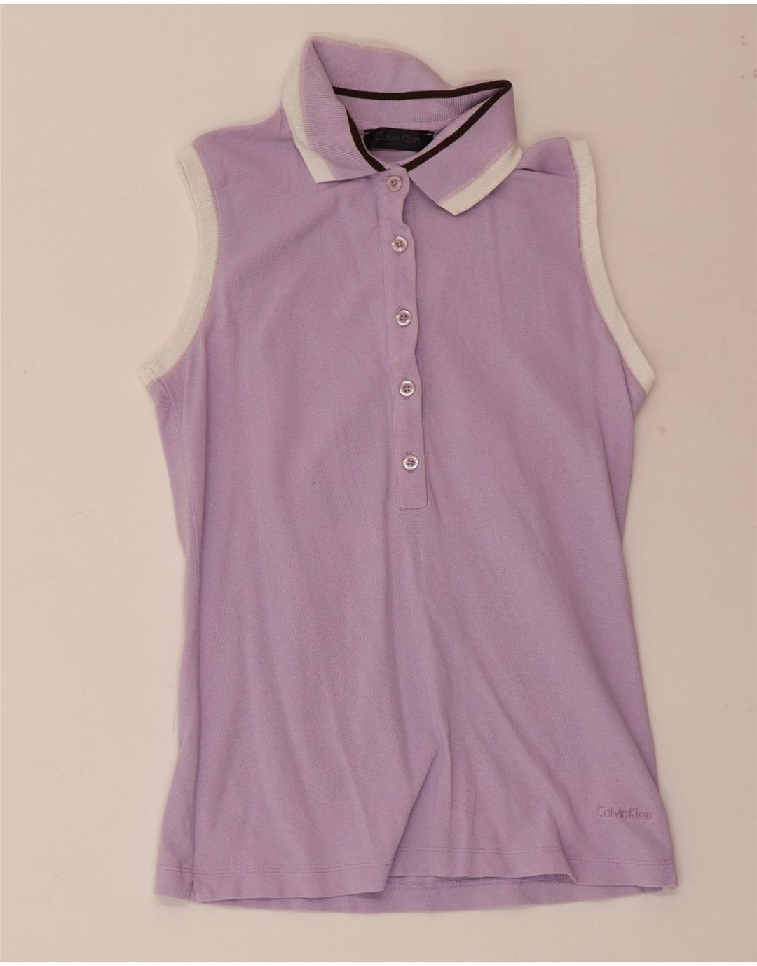 CALVIN KLEIN Polo sin mangas para mujer UK 4 XS Algodón morado