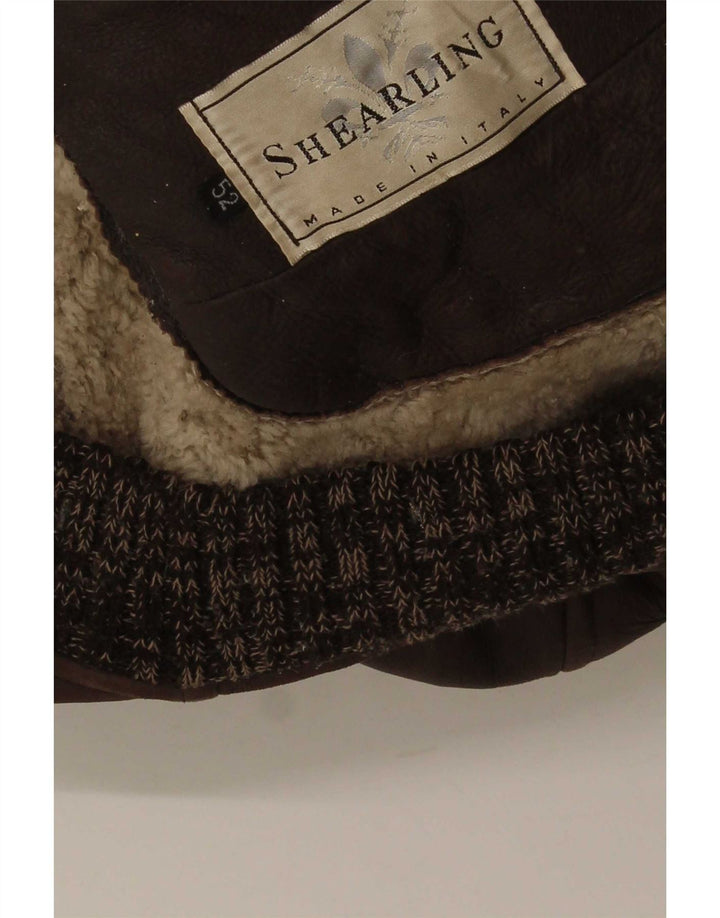 Chaqueta de piel de oveja vintage para hombre IT 52 XL marrón moteado
