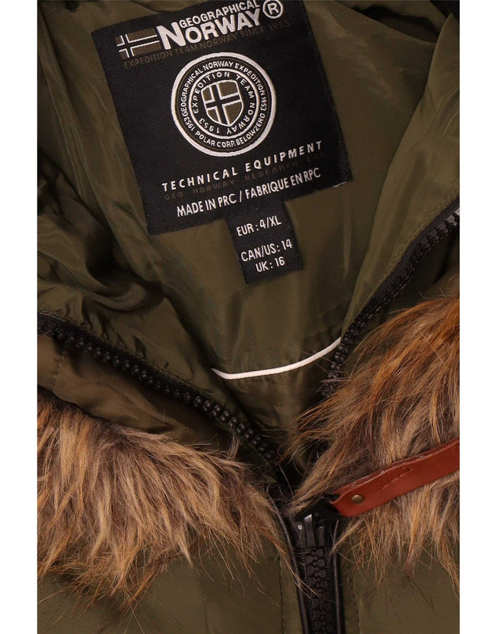 Chaqueta acolchada con capucha para mujer Noruega UK 46 Poliéster caqui grande