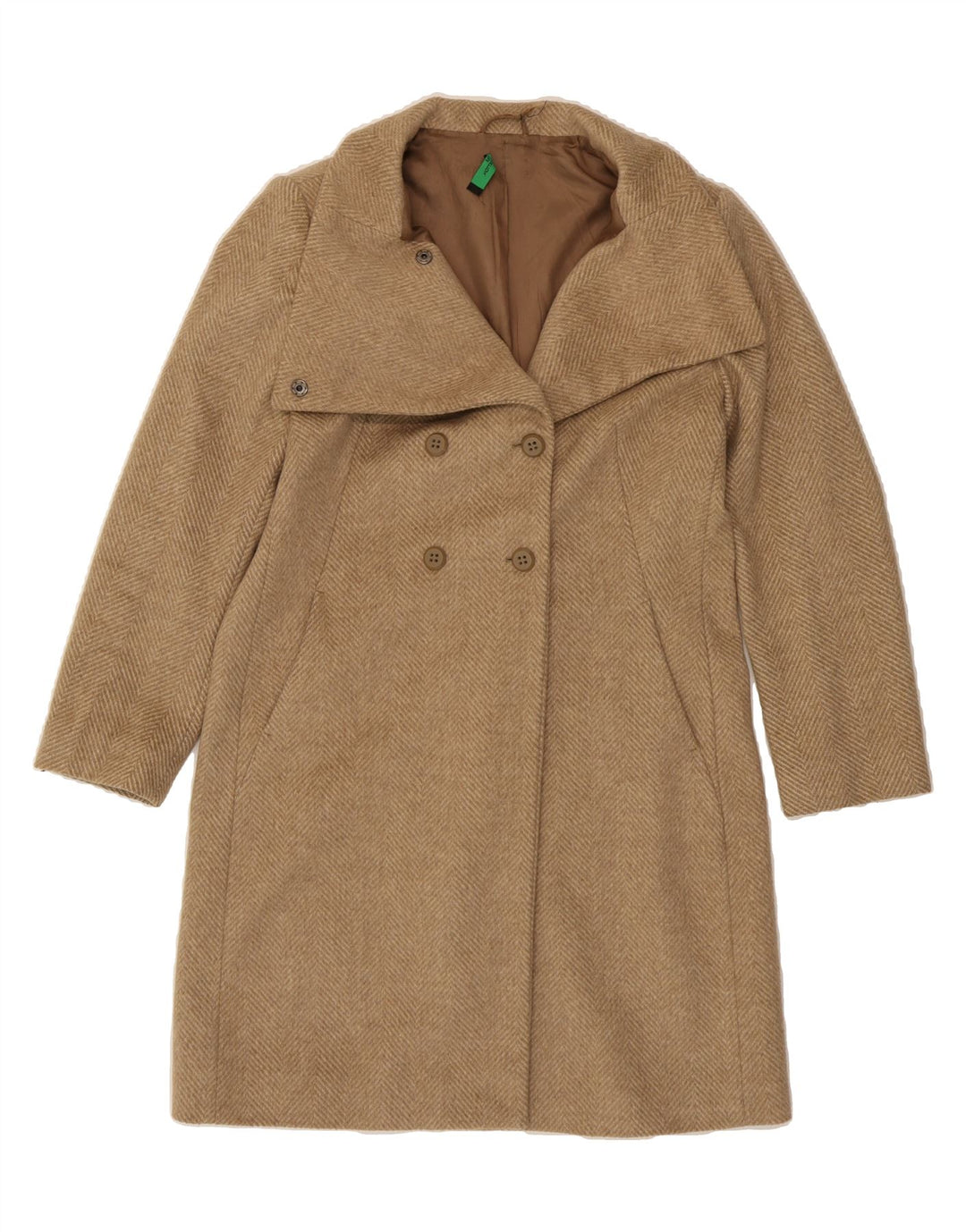 BENETTON Womens Double Breasted Coat IT 48 XL Beige Herringbone Wool Vintage Benetton and Second-Hand Benetton from Messina Hembry 