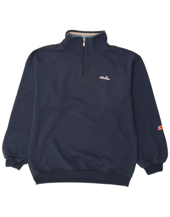Ellesse Hombre Zip Neck Sudadera Jumper Large Azul Marino Algodón